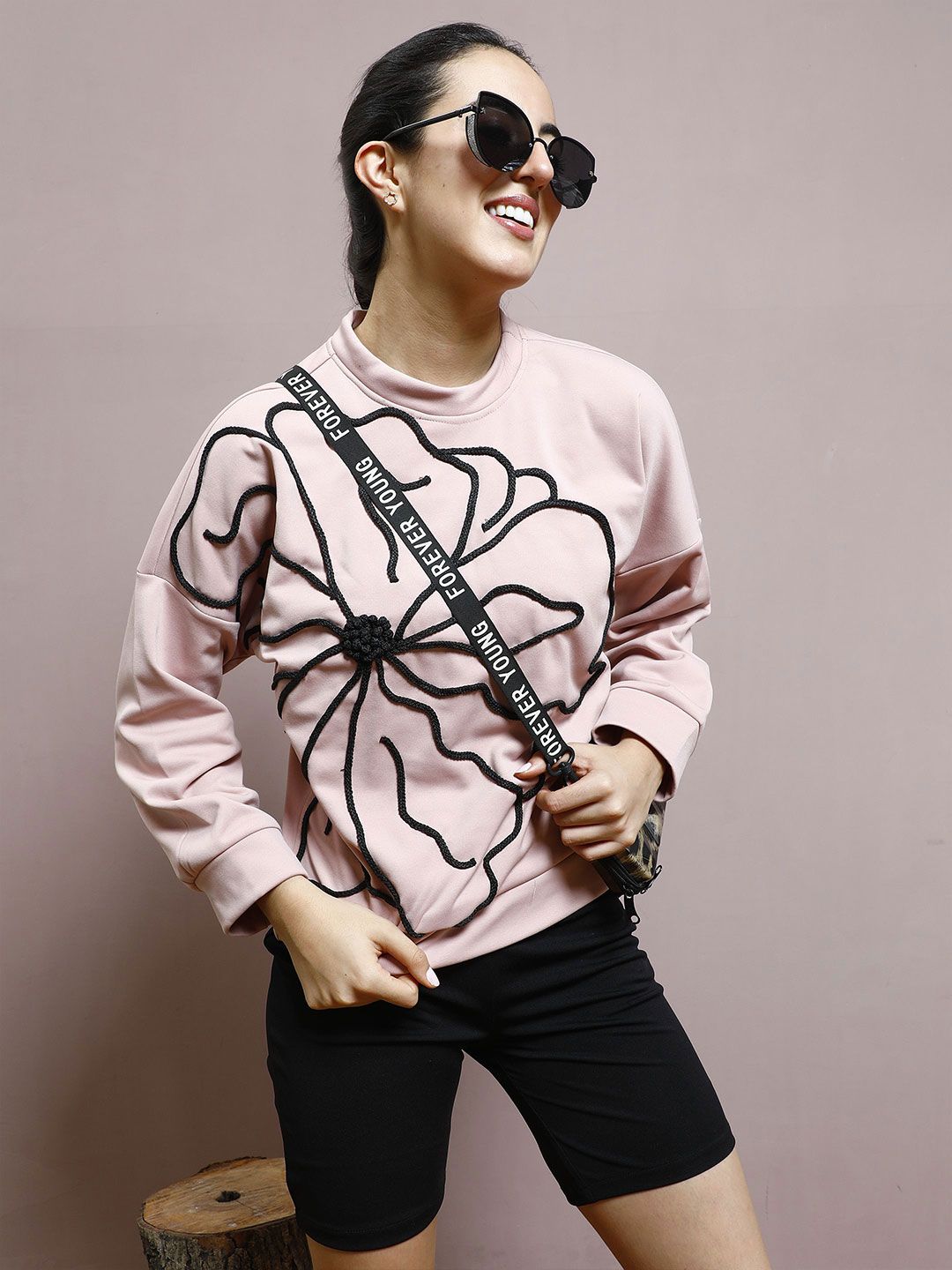 Athena Women Embroidered Round Neck Pullover Sweatshirt