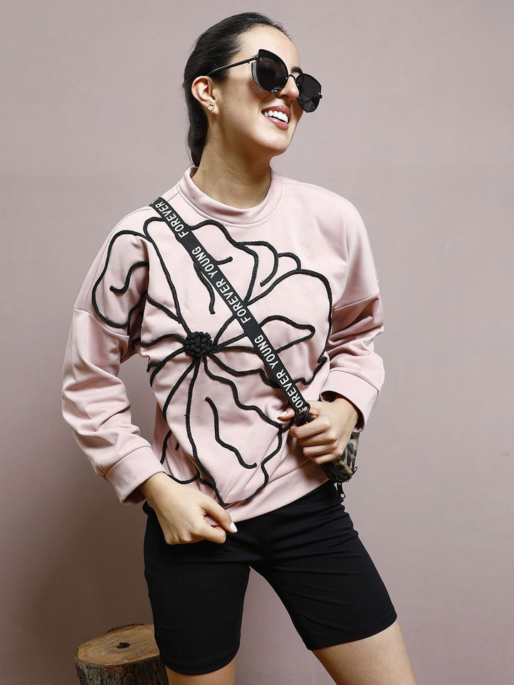 Athena Women Embroidered Round Neck Pullover Sweatshirt
