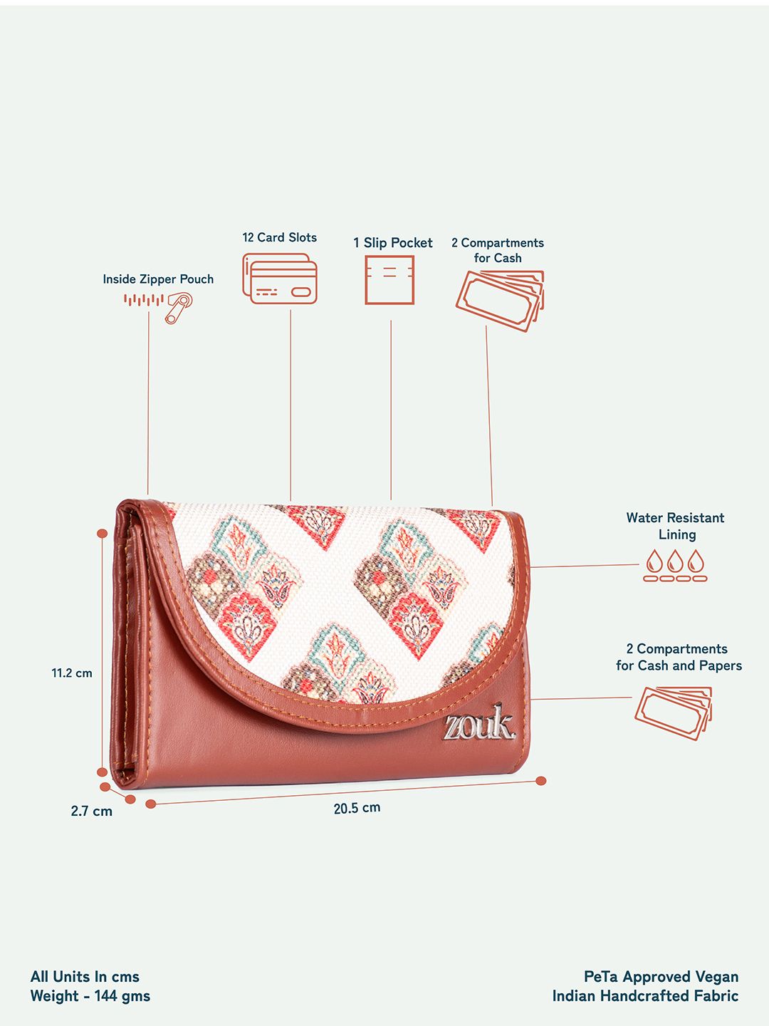 ZOUK Women Seashell Motif White Kyra Flap Wallet