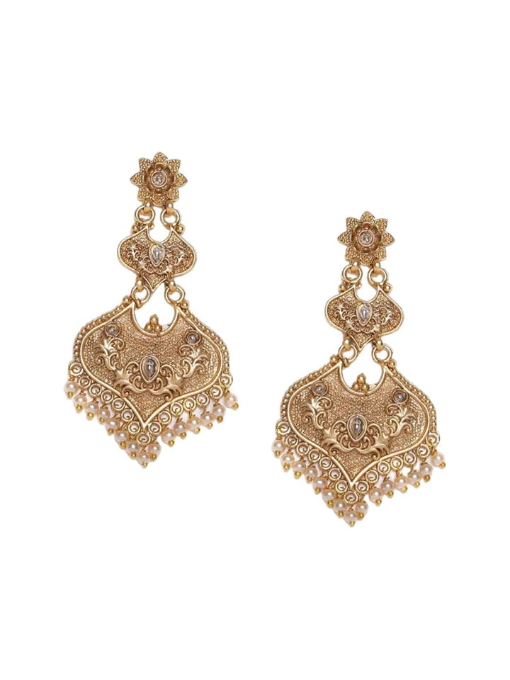 PANASH Gold Plated Kundan Contemporary Drop Earrings