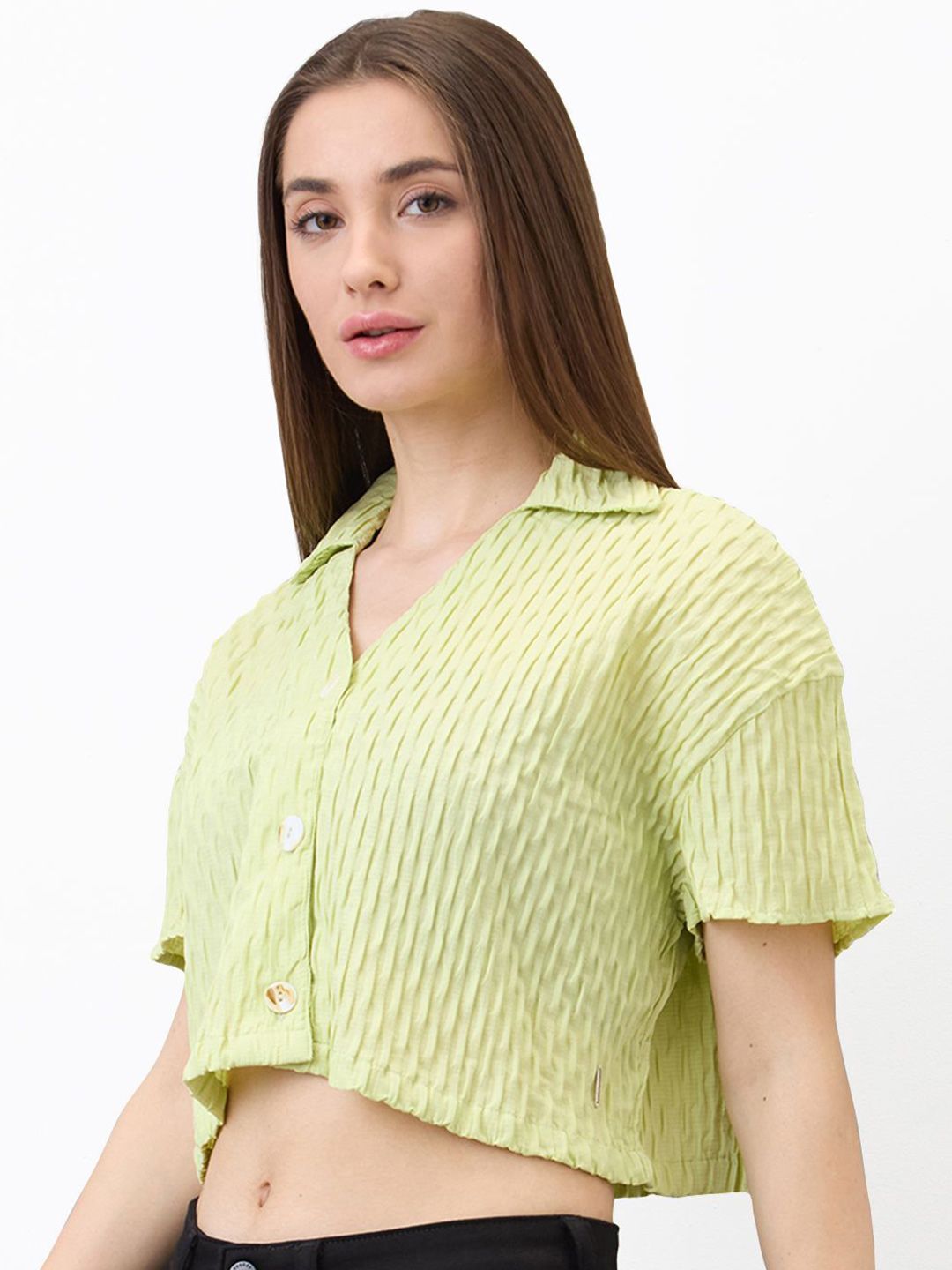 SPYKAR Women Boxy Fit Spread Collar Textured Casual Shirt