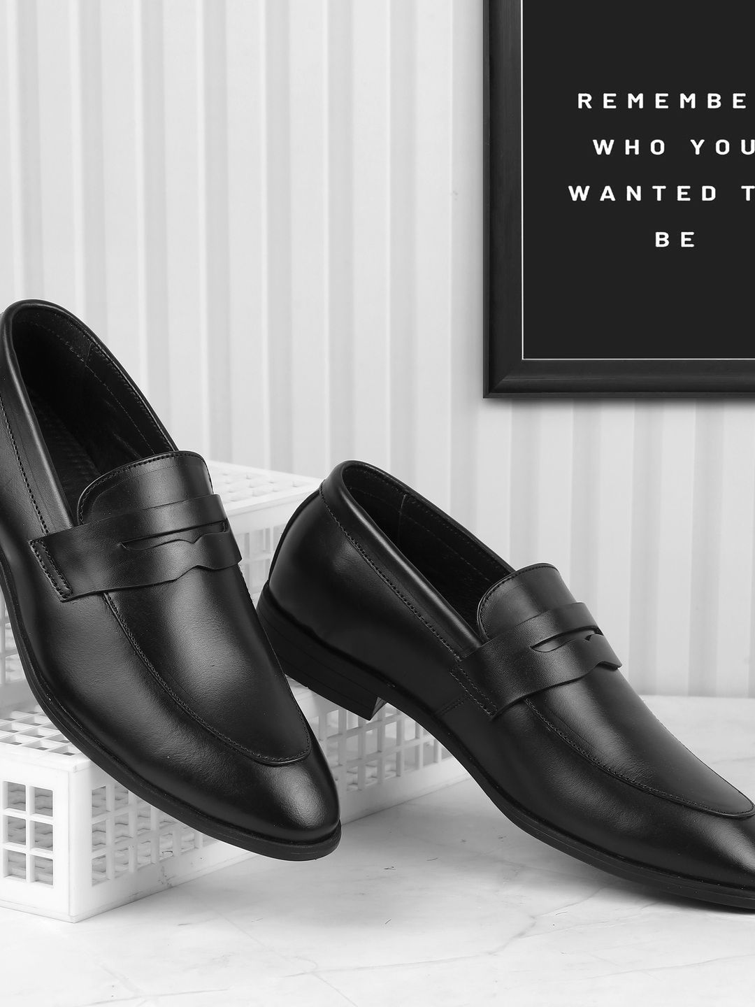 Metro Men Solid Leather Round Toe Formal Slip-Ons