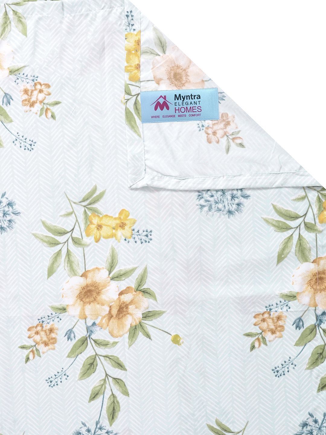 Myntra Elegant Homes Blue & Yellow Floral 300 TC King Bedsheet with 2 Pillow Covers