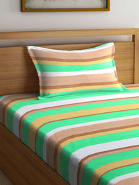 Myntra Elegant Homes Green Striped Polycotton 300 TC Single Fine Bedsheet with a Pillow Cover-89 x 59 inches