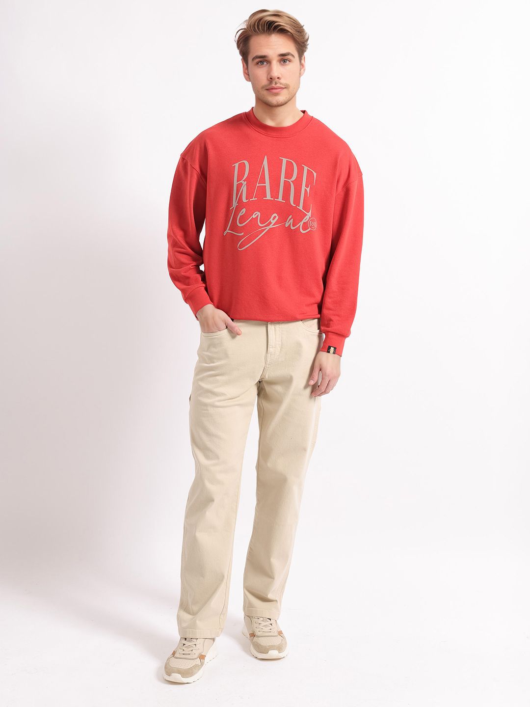 RARE RABBIT Men Typography Printed Cotton Sweatshirt