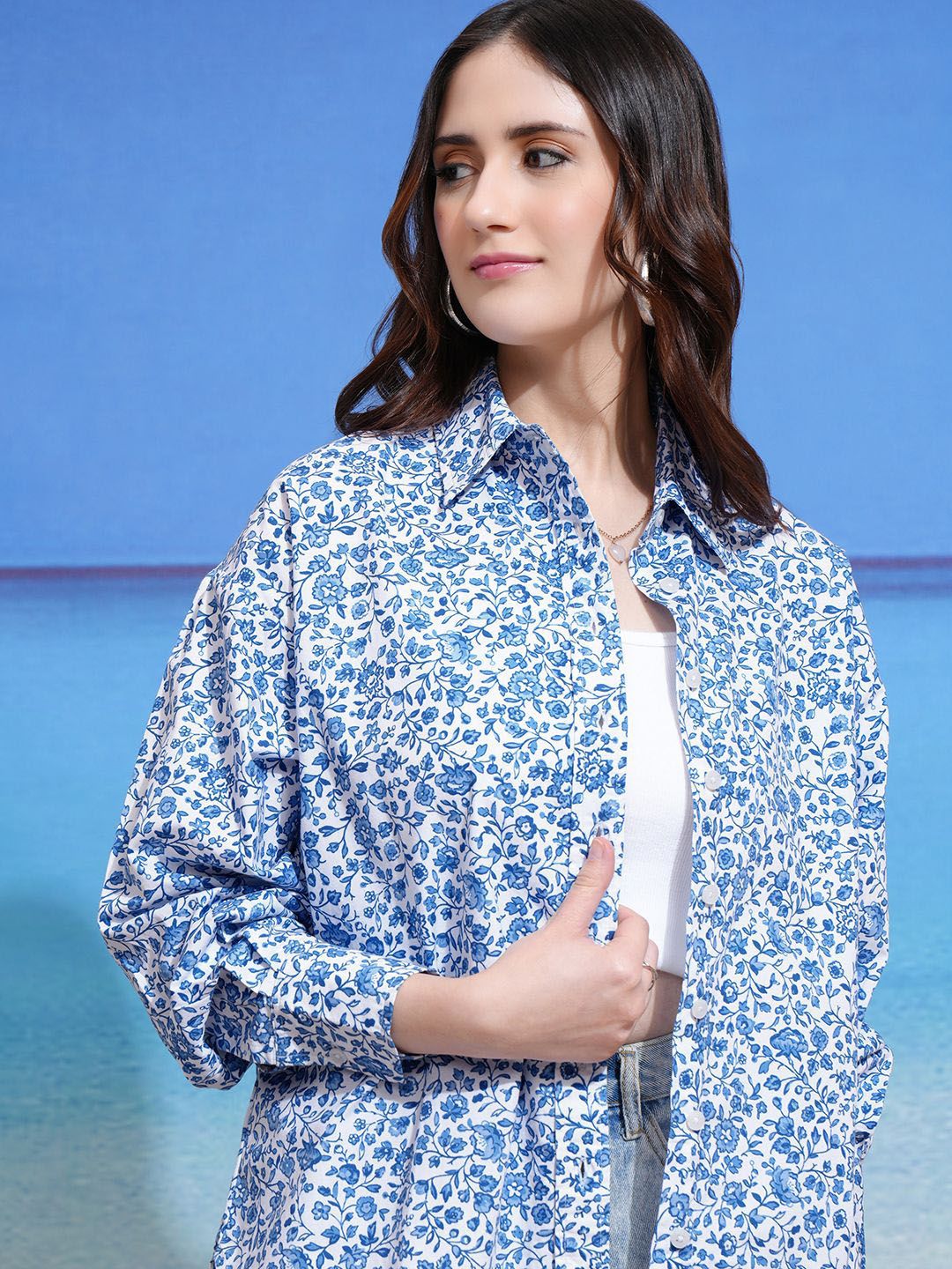 Tokyo Talkies Women Mui Floral Button-down Oversized Shirt