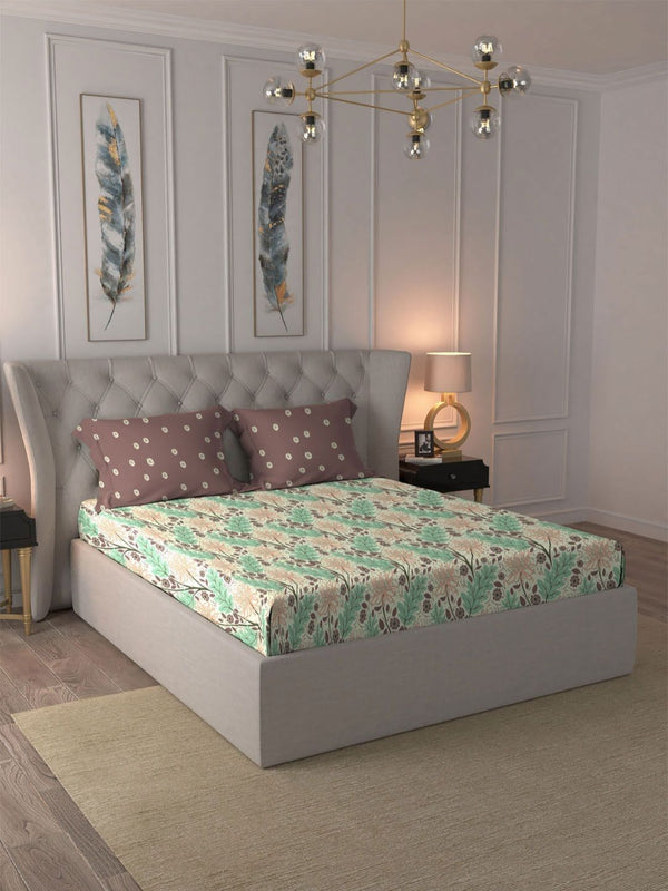 MYTRIDENT Brown Comfort Living Flat 120TC Queen Cotton 1 Bedsheet with 2 Pillow Covers