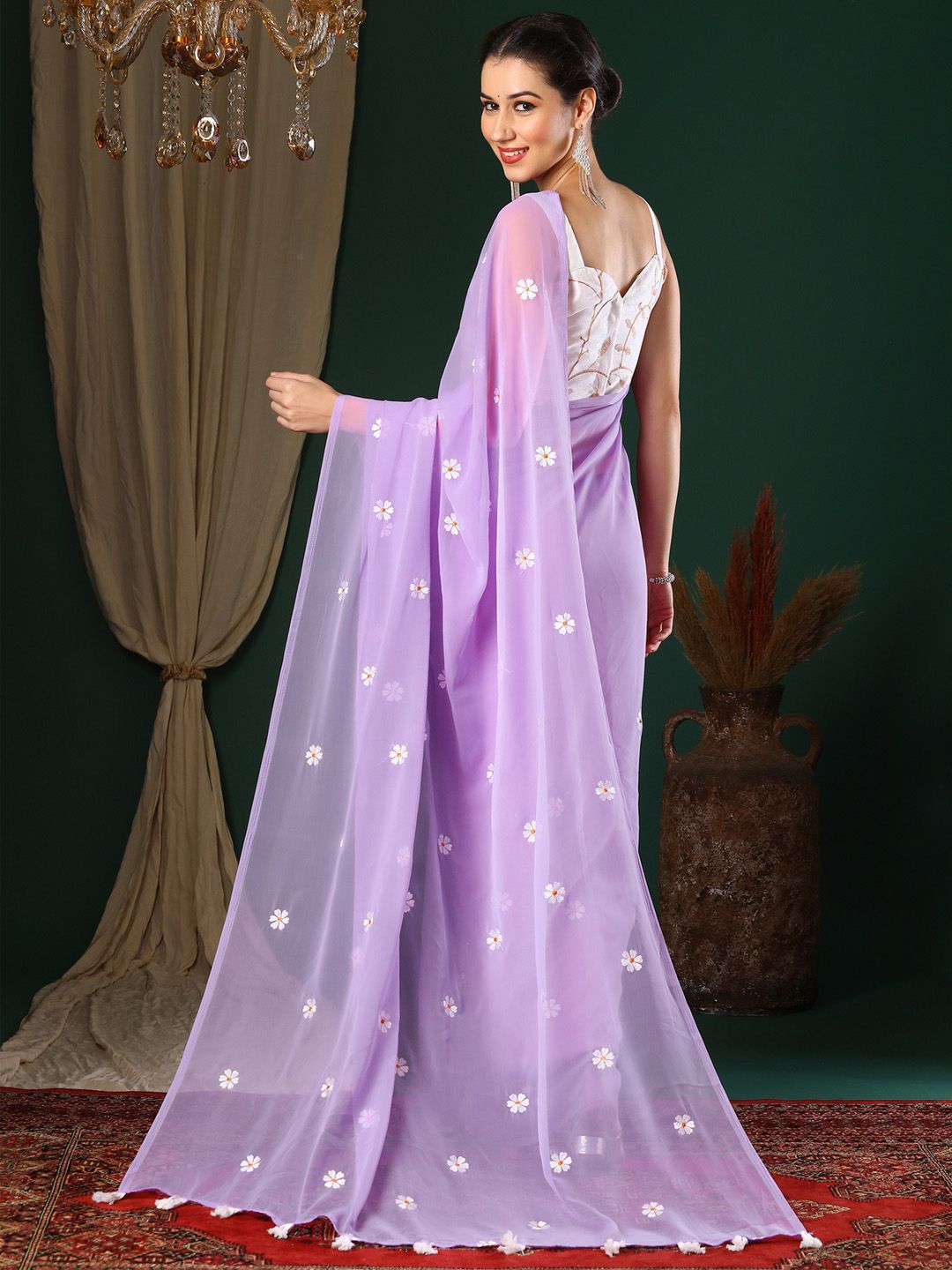 KALINI Floral Embroidered designer Saree with blouse piece
