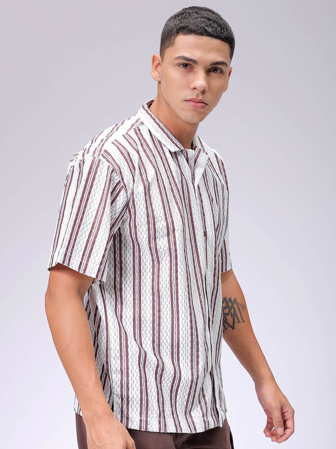 The Indian Garage Co Men Relaxed Fit Striped Textured Resortwear Shirt