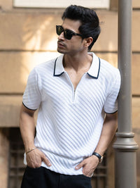 Powerlook SS25 Diagonal Knit Polo Collar Pure Cotton T-Shirt
