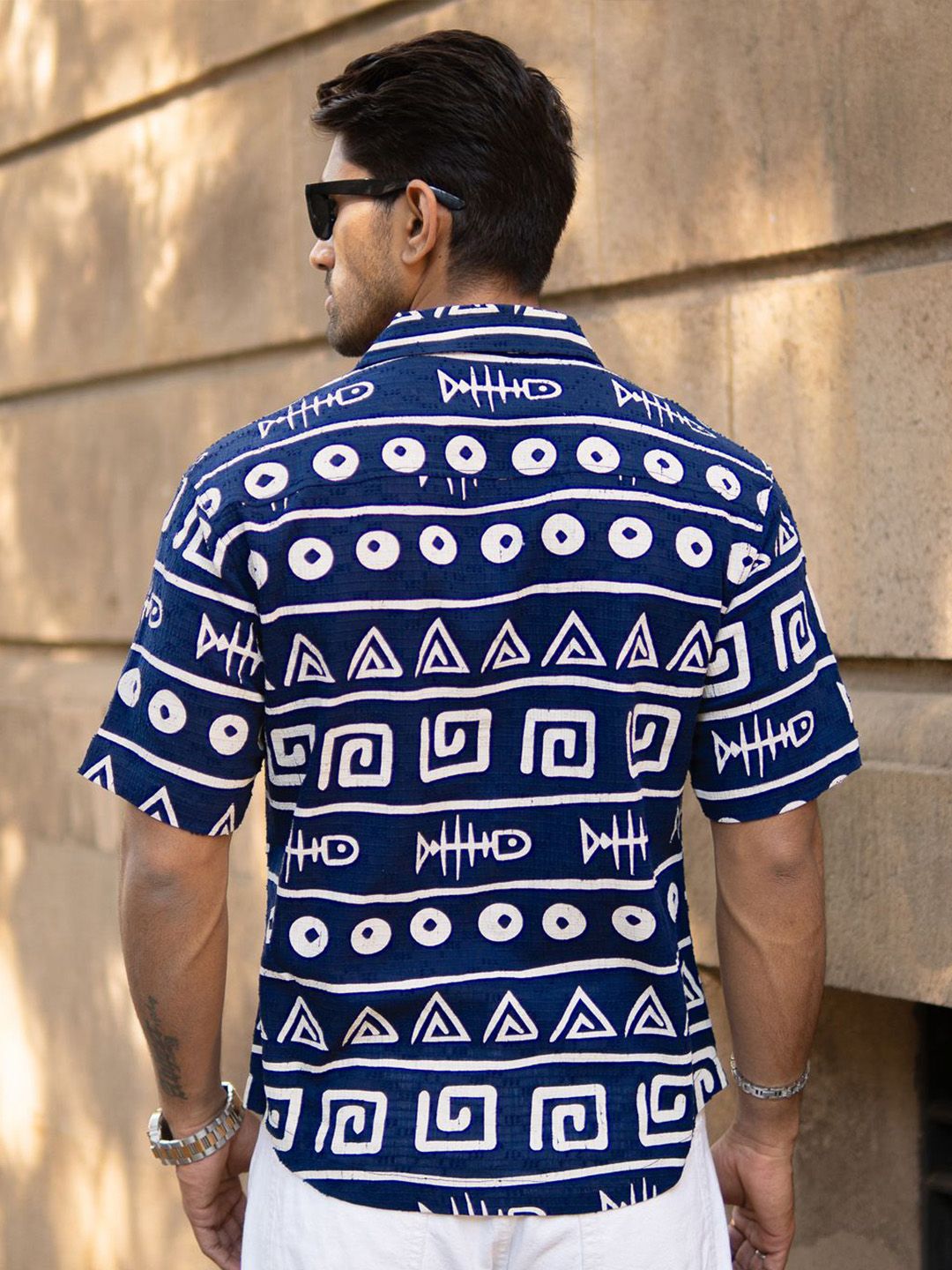 Powerlook Men Oversized Fit Typography Printed Cuban Collar Cotton Casual Shirt