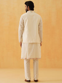 SOJANYA LUXE Floral Embroidered Thread Work Cotton Silk Kurta With Trousers & Nehru jacket