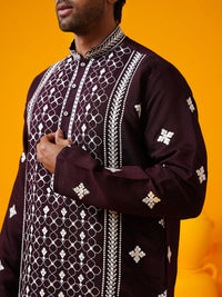 SOJANYA LUXE Kolar Mandarin Sulam Bunga Berlabuci Kurta Lurus Dengan Seluar