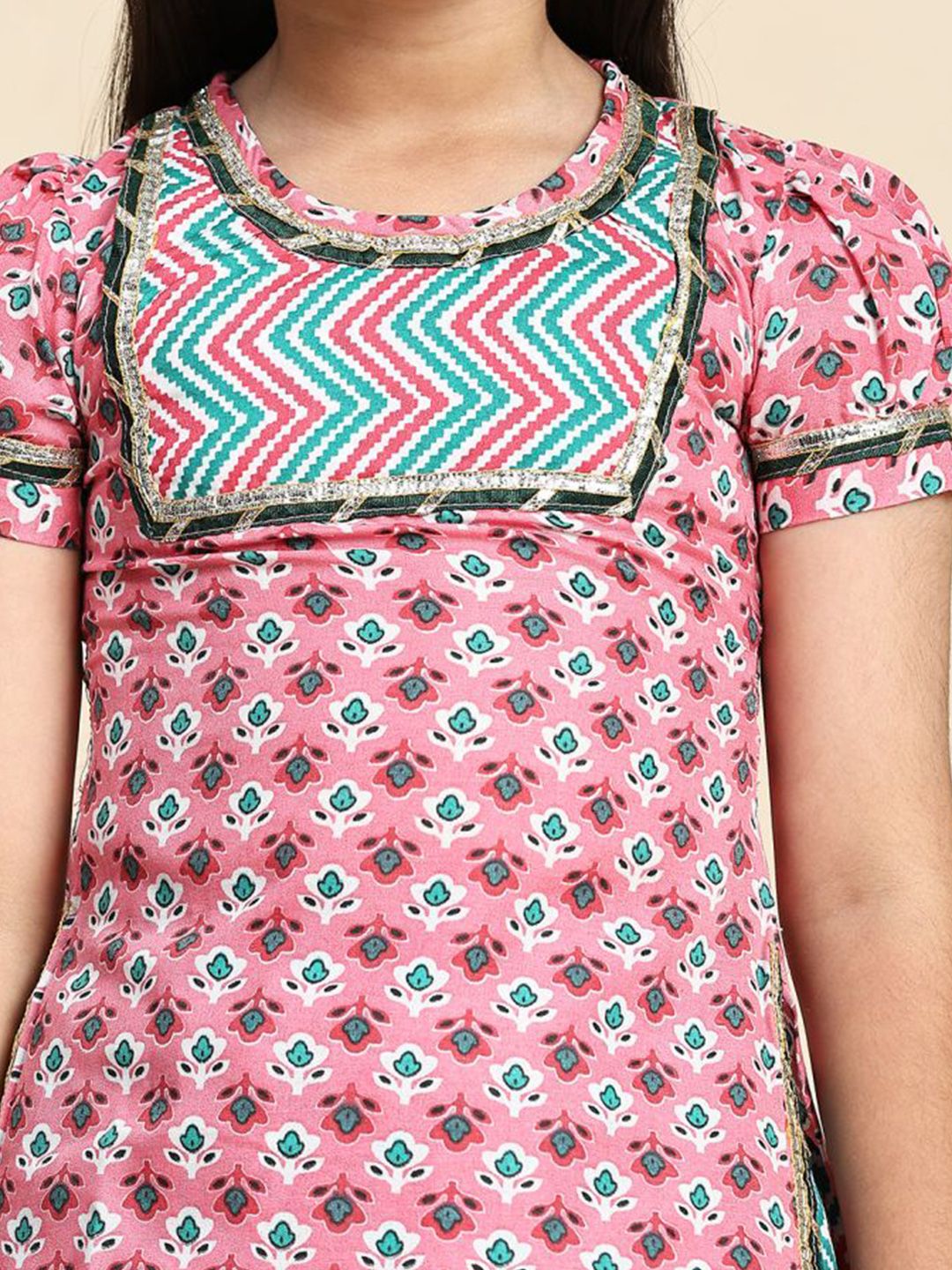 Cutiekins Girls Chevron Printed Cotton Ready to Wear Lehenga & Blouse With Dupatta