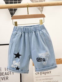 YK Boys Embellished Washed Denim Shorts