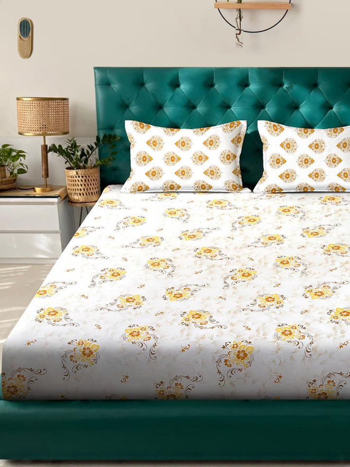 KLOTTHE Cadar Raja Bunga Kuning & Putih dengan 2 Sarung Bantal