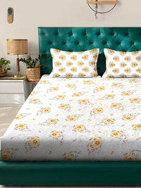 KLOTTHE Cadar Raja Bunga Kuning & Putih dengan 2 Sarung Bantal
