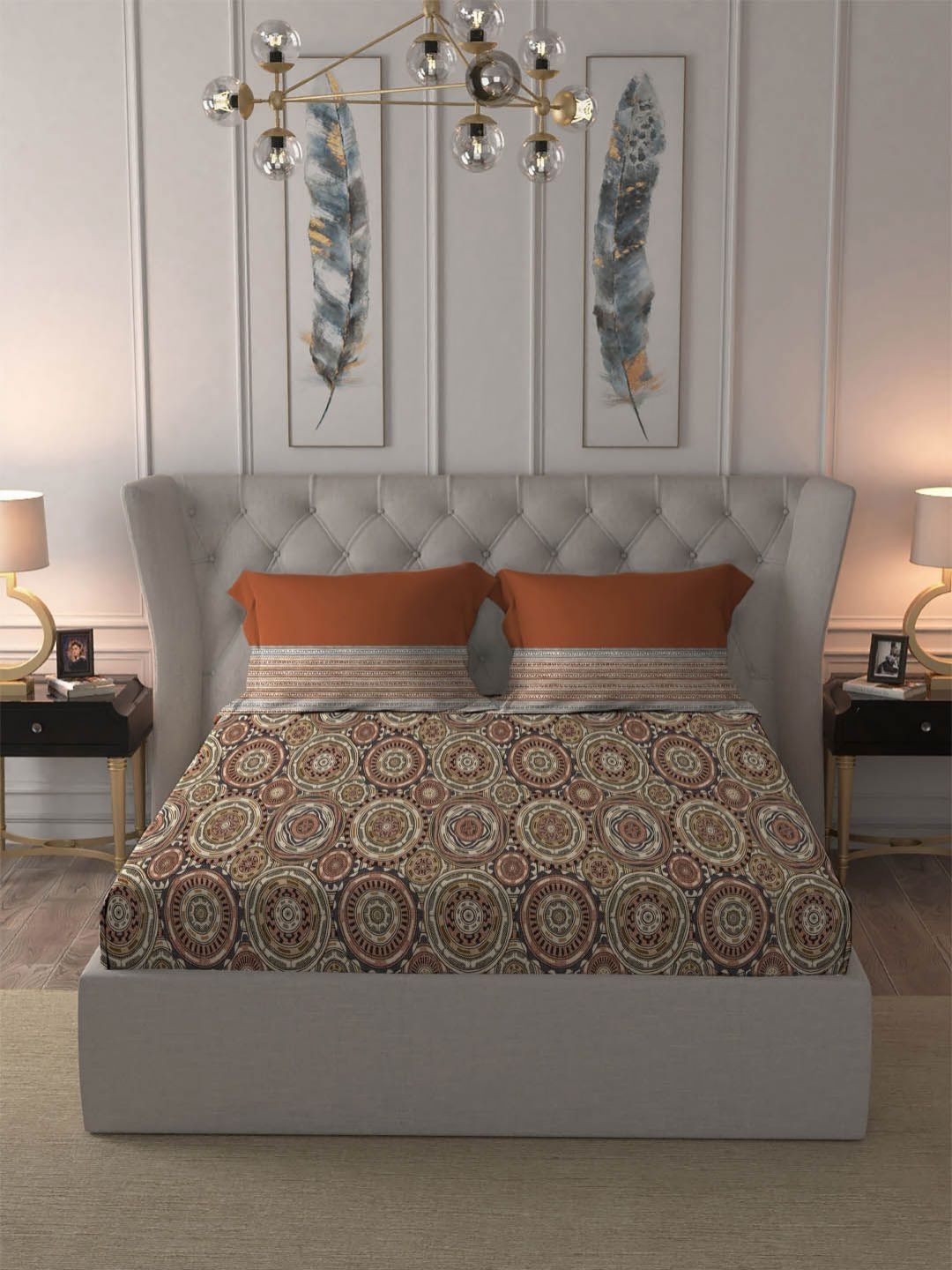 TRIDENT Blair Red Dusk & Dawn Flat 144TC Queen Cotton Bedsheet Set