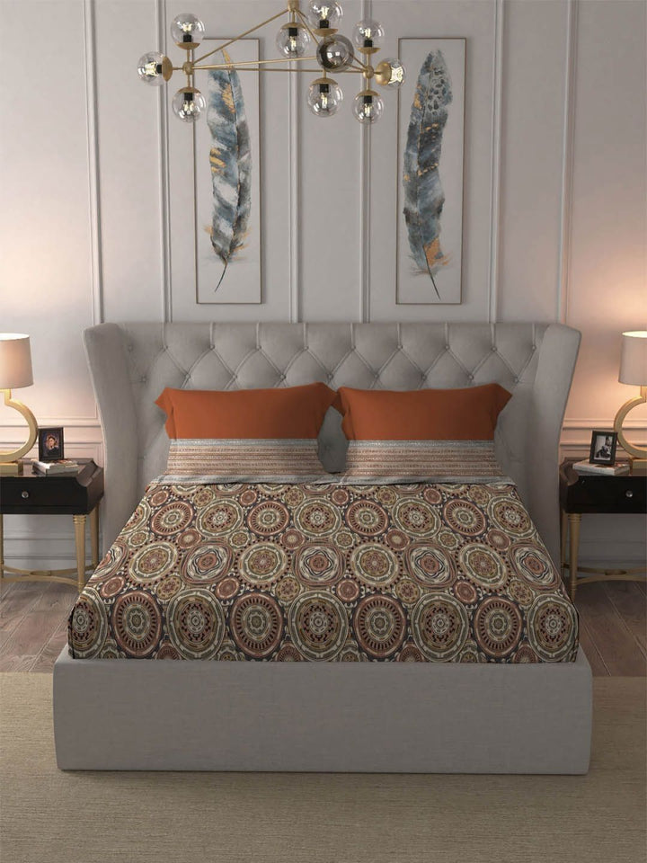 TRIDENT Blair Red Dusk & Dawn Flat 144TC Queen Cotton Bedsheet Set