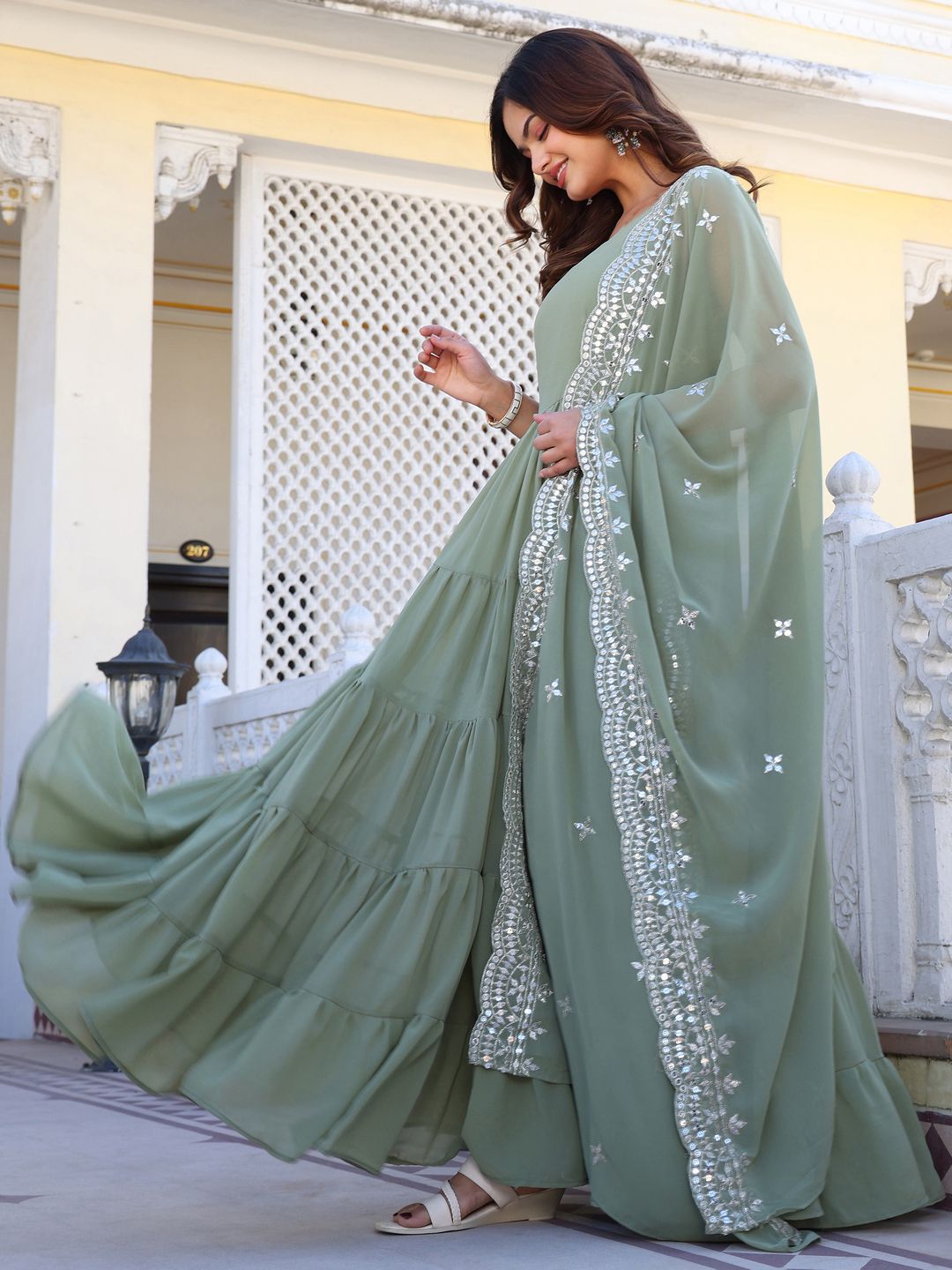 KALINI Women Layered Kurta with Trousers & With Dupatta