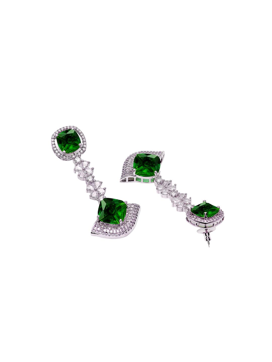 KARATCART Silver-Plated American Diamond Stone Studded Contemporary Drop Earrings