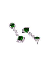 KARATCART Silver-Plated American Diamond Stone Studded Contemporary Drop Earrings