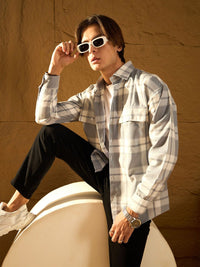 DENNISON Men Double Pocket Drop Shoulder Oversized Cotton Checked Shacket