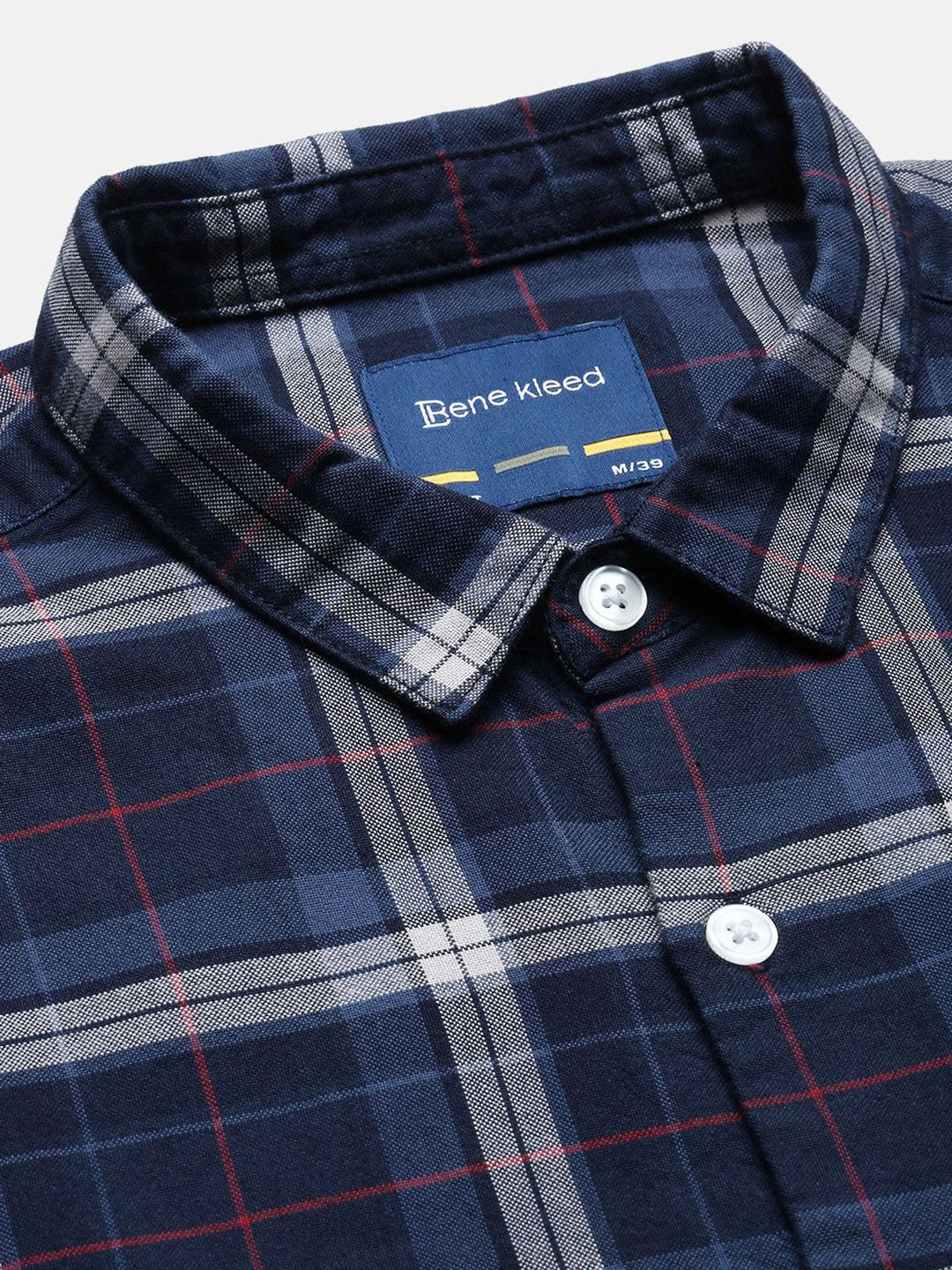 Bene Kleed Men Tartan Checked Spread Collar Cotton Casual Shirt