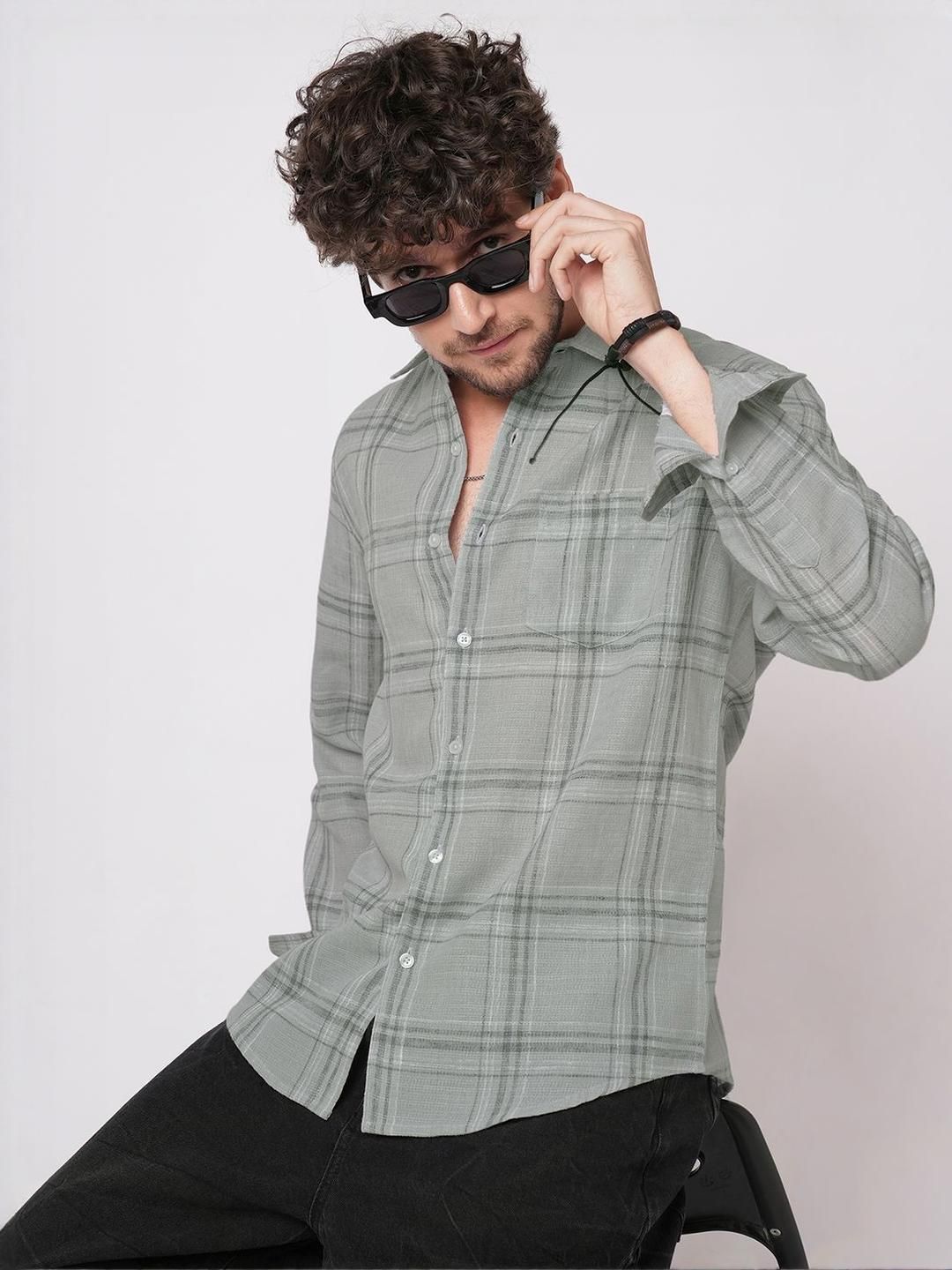 VASTRADO Classic Gauze Grid Tartan Checked Slim Fit Cotton Casual Shirt