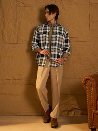 DENNISON Men Double Pocket Drop Shoulder Oversized Cotton Checked Shacket