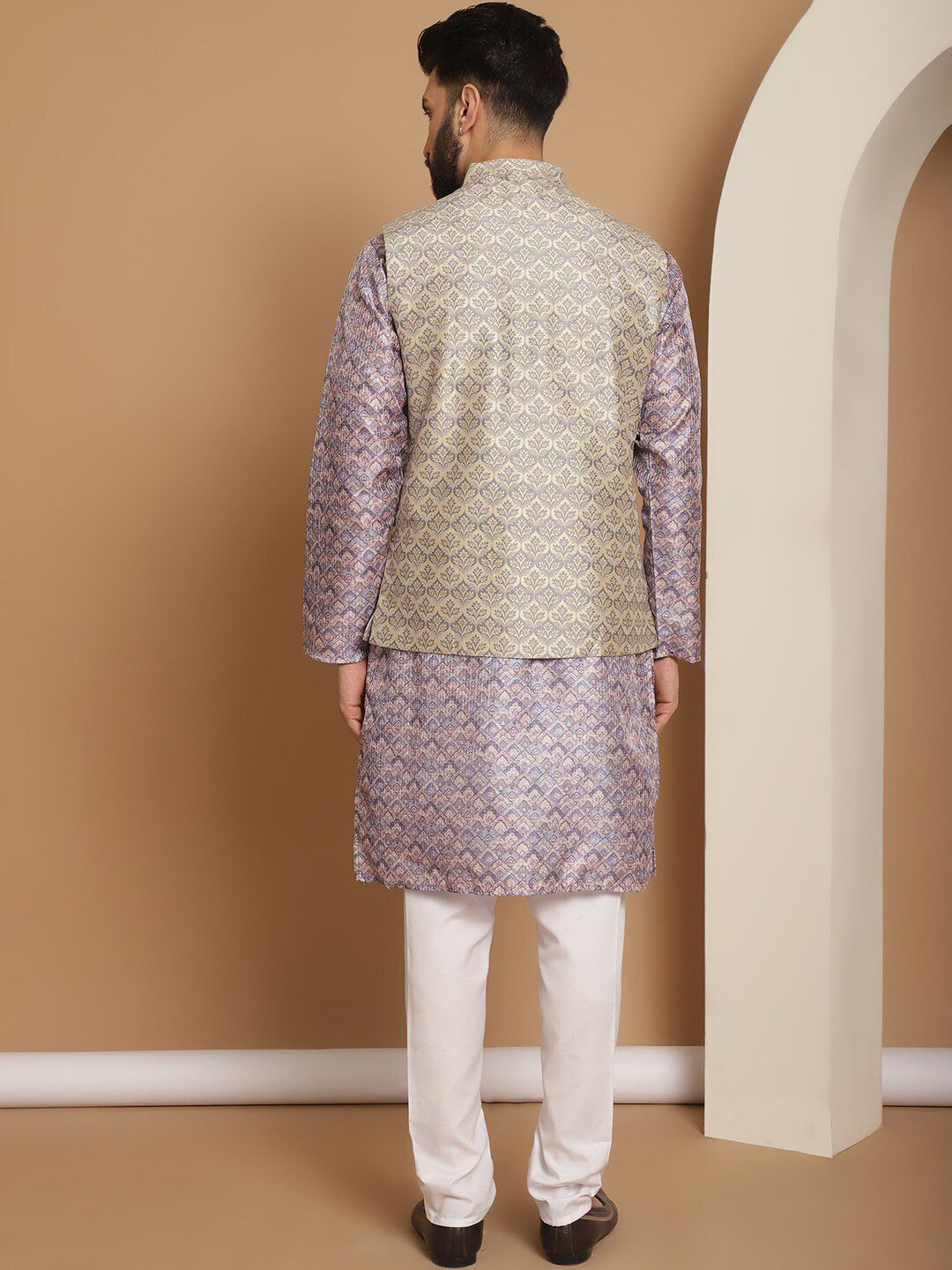 Anouk Ethnic Motifs Printed Straight Kurta with Churidar & Nehru Jacket