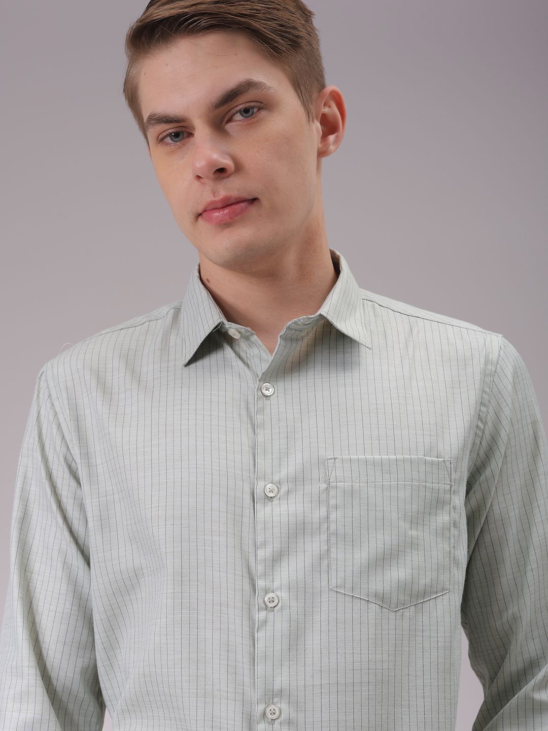 The Indian Garage Co. X Luxe Men Cutaway Collar Vertical Striped Slim Fit Formal Shirt