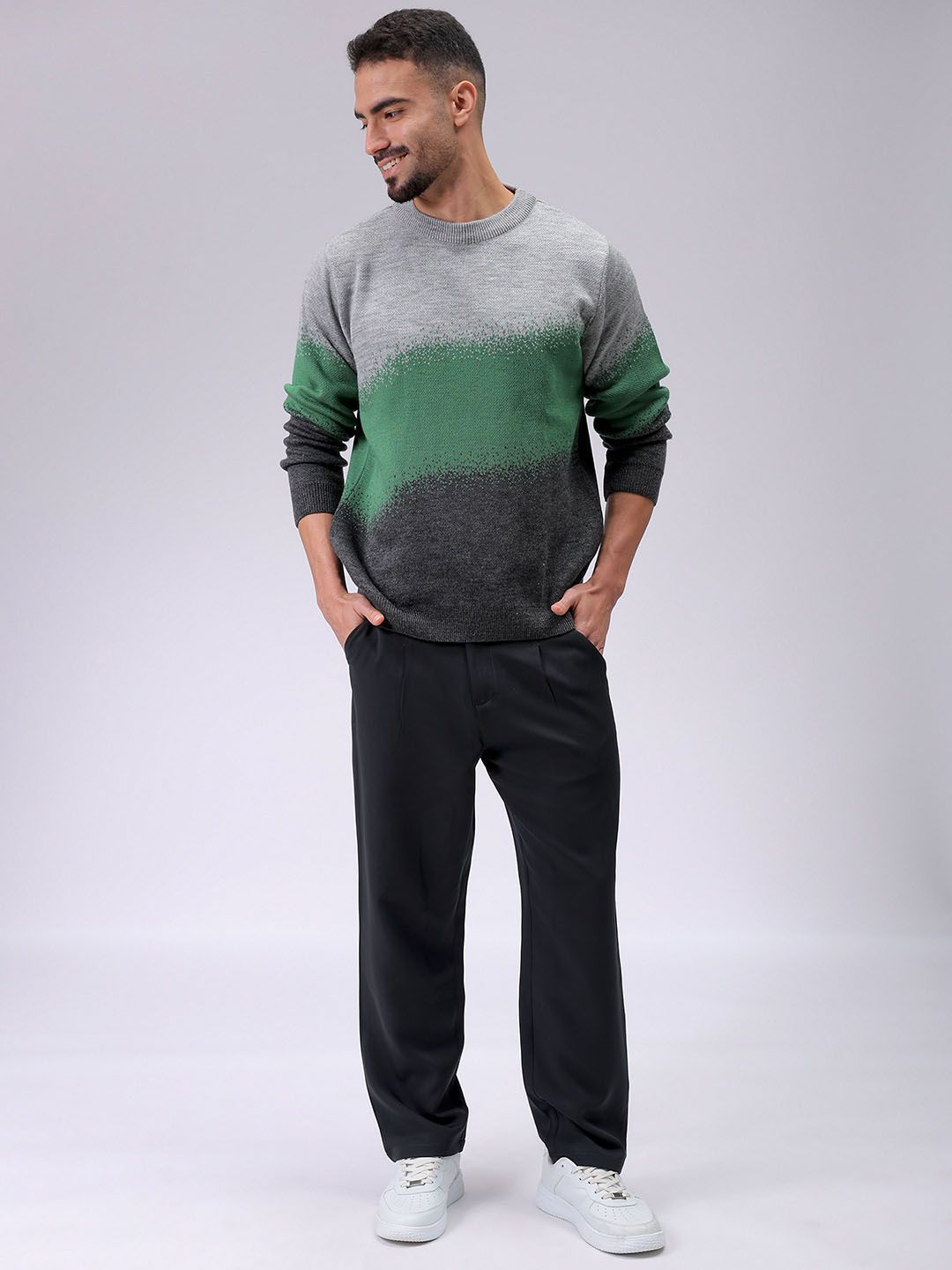 The Indian Garage Co Men Acrylic Colourblocked Round Neck Full Sleeves Pullover Sweaters