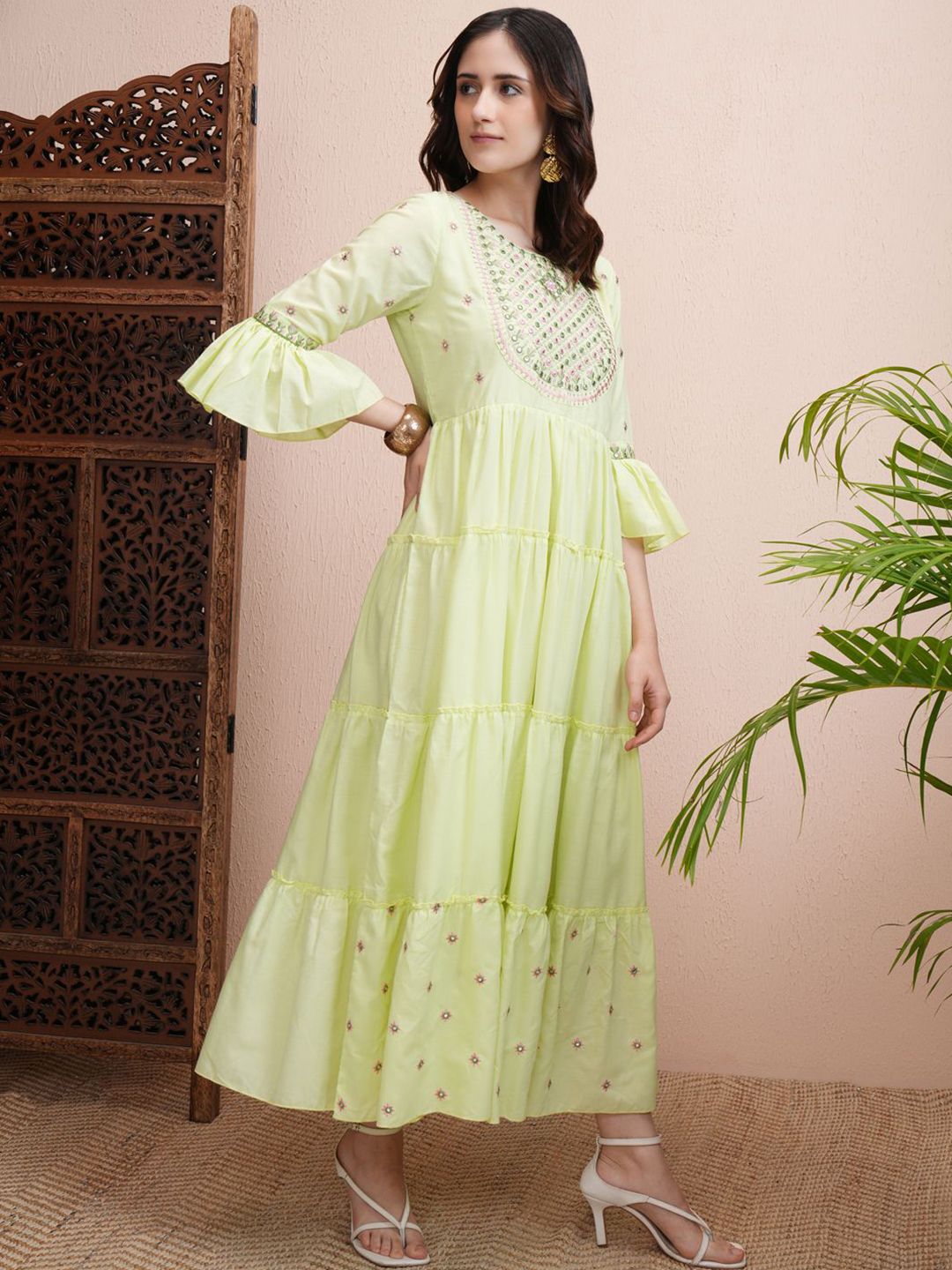 Vishudh Embroidered Flared Sleeve A-Line Maxi Dress