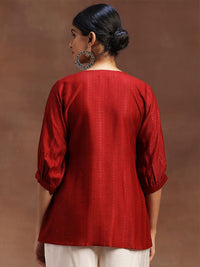 Libas Woven Design V-Neck Pleated Kurti