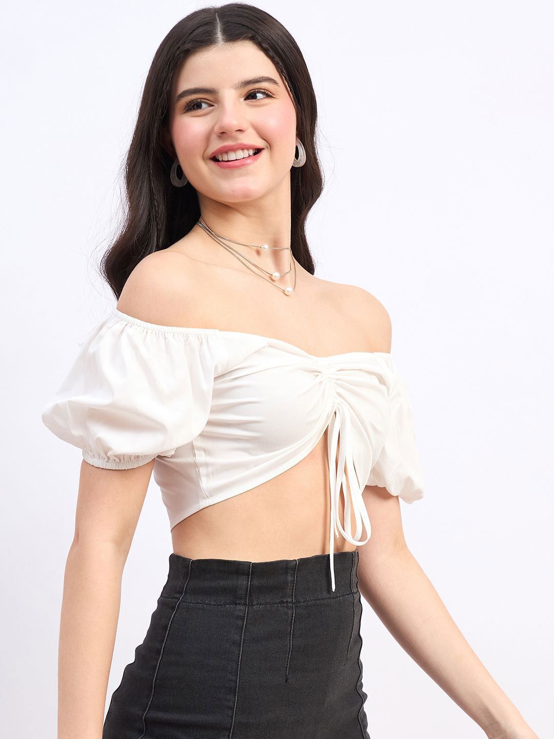 Berrylush Off-Shoulder Puff Sleeve Crop Top