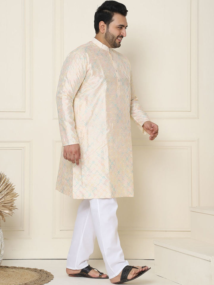SOJANYA PLUS Geometric Embroidered Thread Work Silk Cotton Straight Kurta with Pyjamas