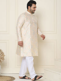 SOJANYA PLUS Geometric Embroidered Thread Work Silk Cotton Straight Kurta with Pyjamas