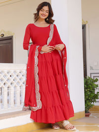 KALINI Women Layered Kurta with Trousers & With Dupatta