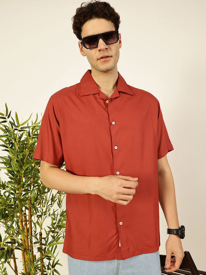 Thomas Scott Men Premium Cuban Collar Solid Oversized Casual Shirt