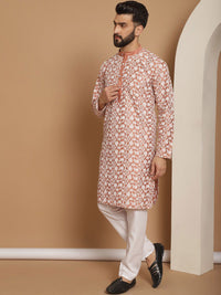 Anouk Floral Embroidered Mandarin Collar Knee Length Regular Kurta with Churidar