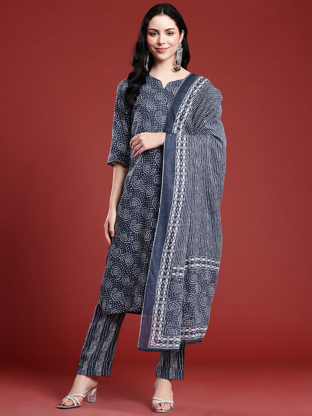 Anouk Bandhani Printed Pure Cotton Kurta with Trousers & Dupatta