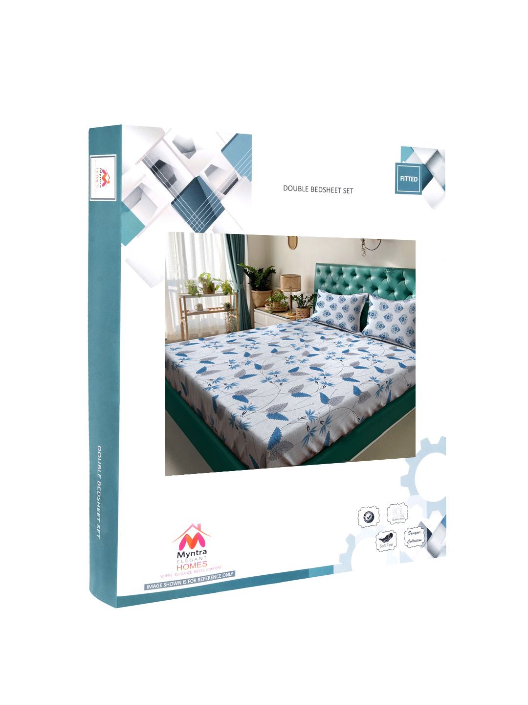 Myntra Elegant Homes Blue & White Floral 400 TC Fitted Cotton King Bedsheet Set