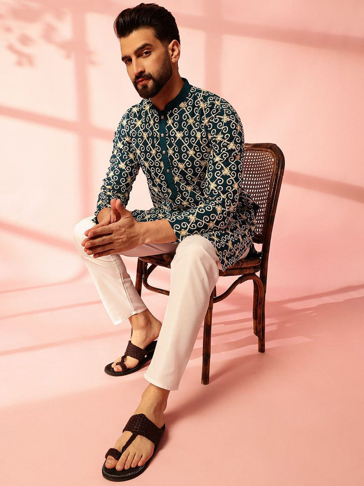 Anouk Men Floral Embroidered Regular Pure Cotton Kurta with Pyjamas