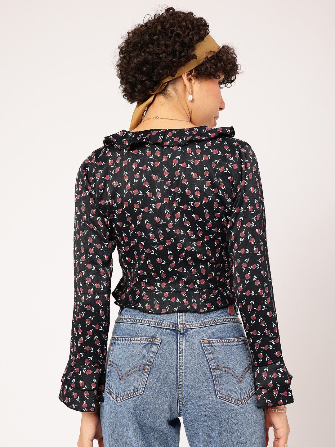 DressBerry Floral Talks Printed Ruffled Crop Top