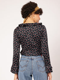 DressBerry Floral Talks Printed Ruffled Crop Top