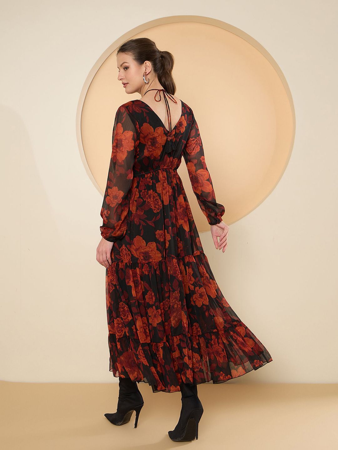 Antheaa Floral Print Chiffon Fit & Flare Maxi Dress