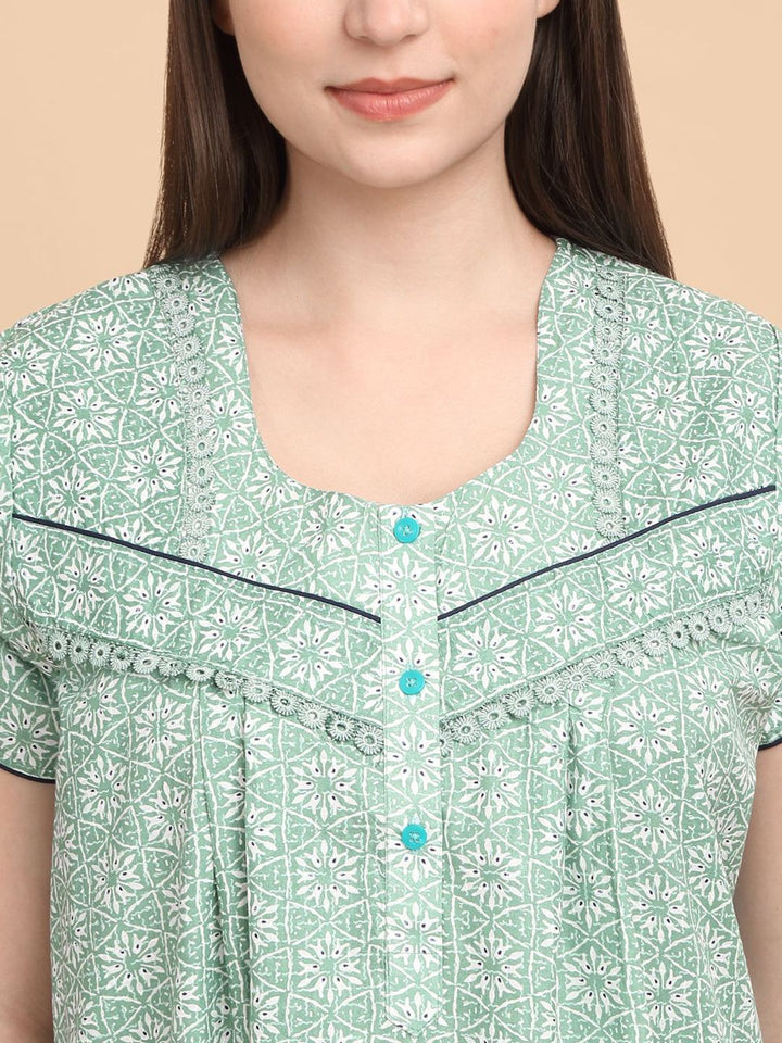 Sweet Dreams Ethnic Motifs Printed Pure Cotton Maxi Nightdress