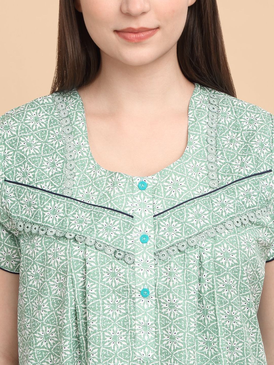 Sweet Dreams Ethnic Motifs Printed Pure Cotton Maxi Nightdress
