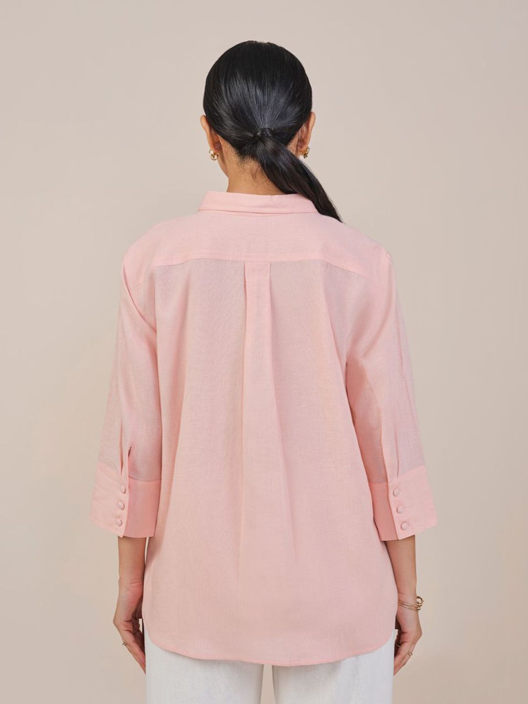 AND Women Solid Shirt Collar Top